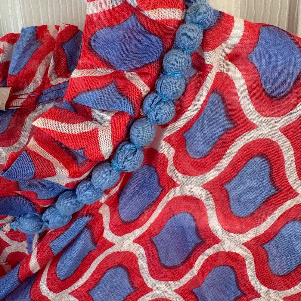 Rungolee Pompom Ruffle Button Front Top Red Blue - Picture 2 of 4